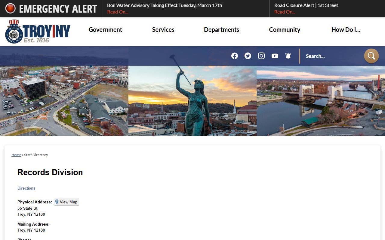 Town of Union clerk website for arrest records and FOIL requests