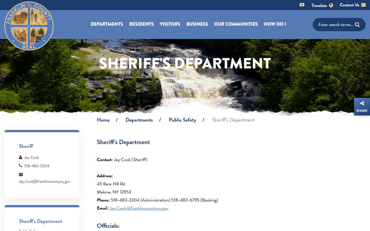 Delaware County Sheriff website for arrest records